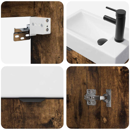 vidaXL Bathroom Vanity Unit with Tap Smoked Oak 45.5 x 22.5 x 84 cm