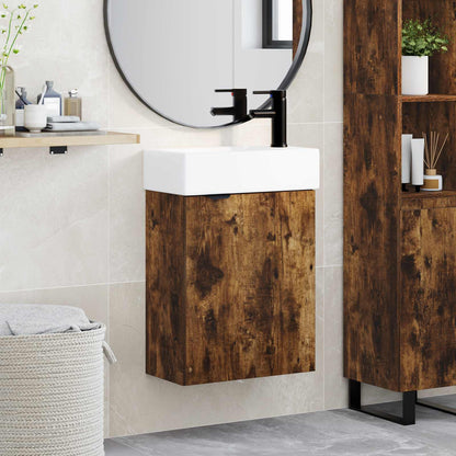 vidaXL Bathroom Vanity Unit with Tap Smoked Oak 45.5 x 22.5 x 84 cm
