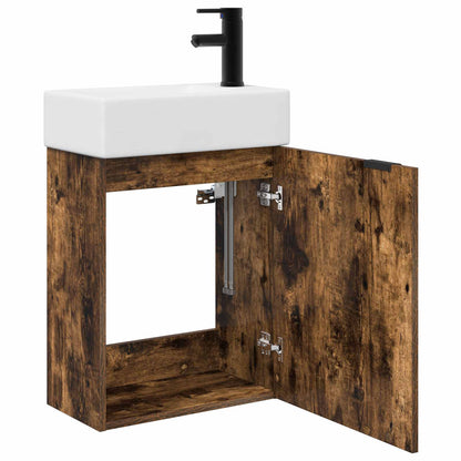 vidaXL Bathroom Vanity Unit with Tap Smoked Oak 45.5 x 22.5 x 84 cm