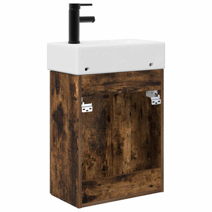 vidaXL Bathroom Vanity Unit with Tap Smoked Oak 45.5 x 22.5 x 84 cm