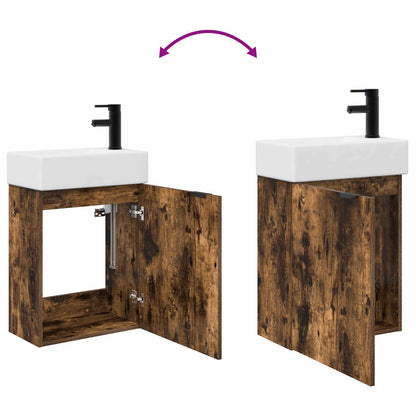 vidaXL Bathroom Vanity Unit with Tap Smoked Oak 45.5 x 22.5 x 84 cm
