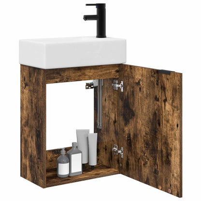 vidaXL Bathroom Vanity Unit with Tap Smoked Oak 45.5 x 22.5 x 84 cm