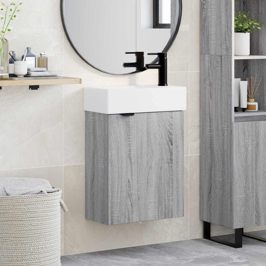 vidaXL Bathroom Vanity Unit with Tap Grey Sonoma 45.5 x 22.5 x 84 cm