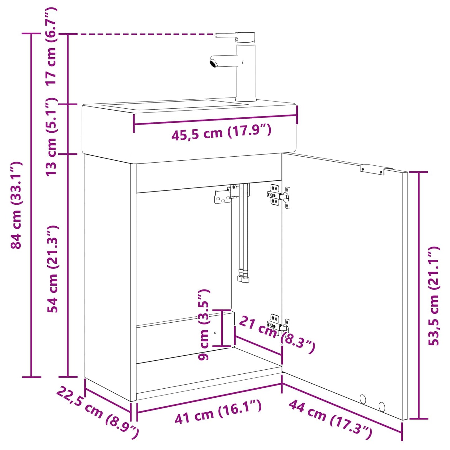 vidaXL Bathroom Vanity Unit with Tap Grey Sonoma 45.5 x 22.5 x 84 cm