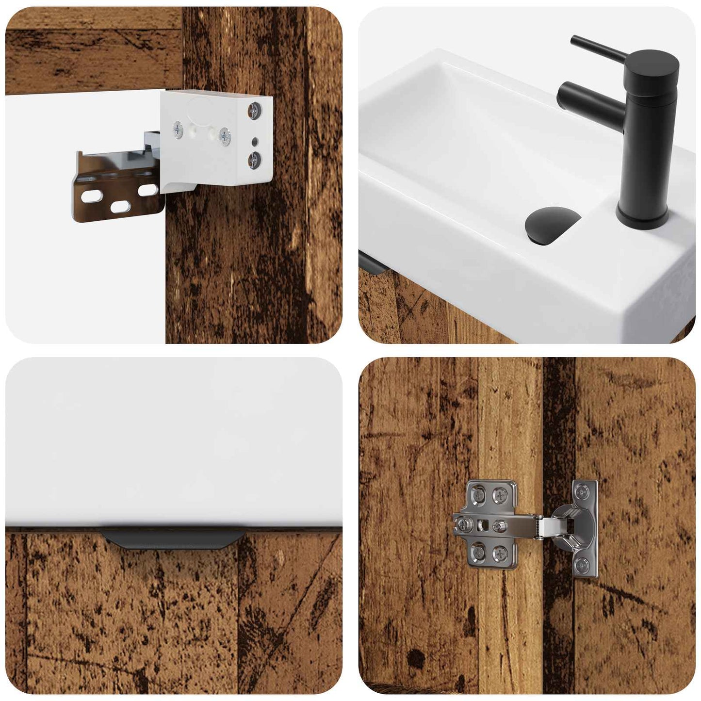 vidaXL Bathroom Vanity Unit with Tap Old Wood 45.5 x 22.5 x 84 cm