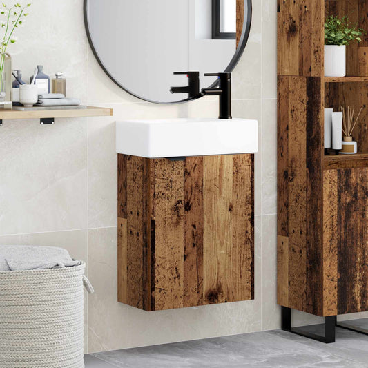 vidaXL Bathroom Vanity Unit with Tap Old Wood 45.5 x 22.5 x 84 cm