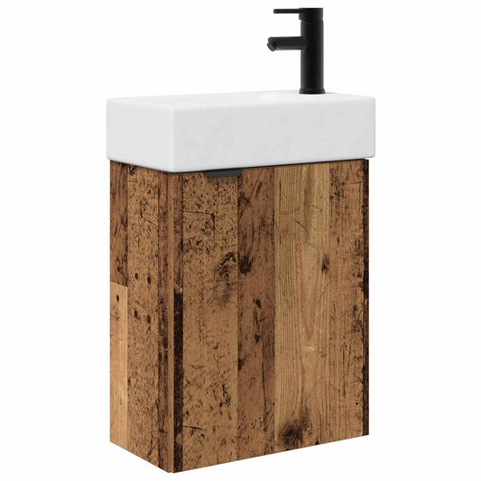 vidaXL Bathroom Vanity Unit with Tap Old Wood 45.5 x 22.5 x 84 cm