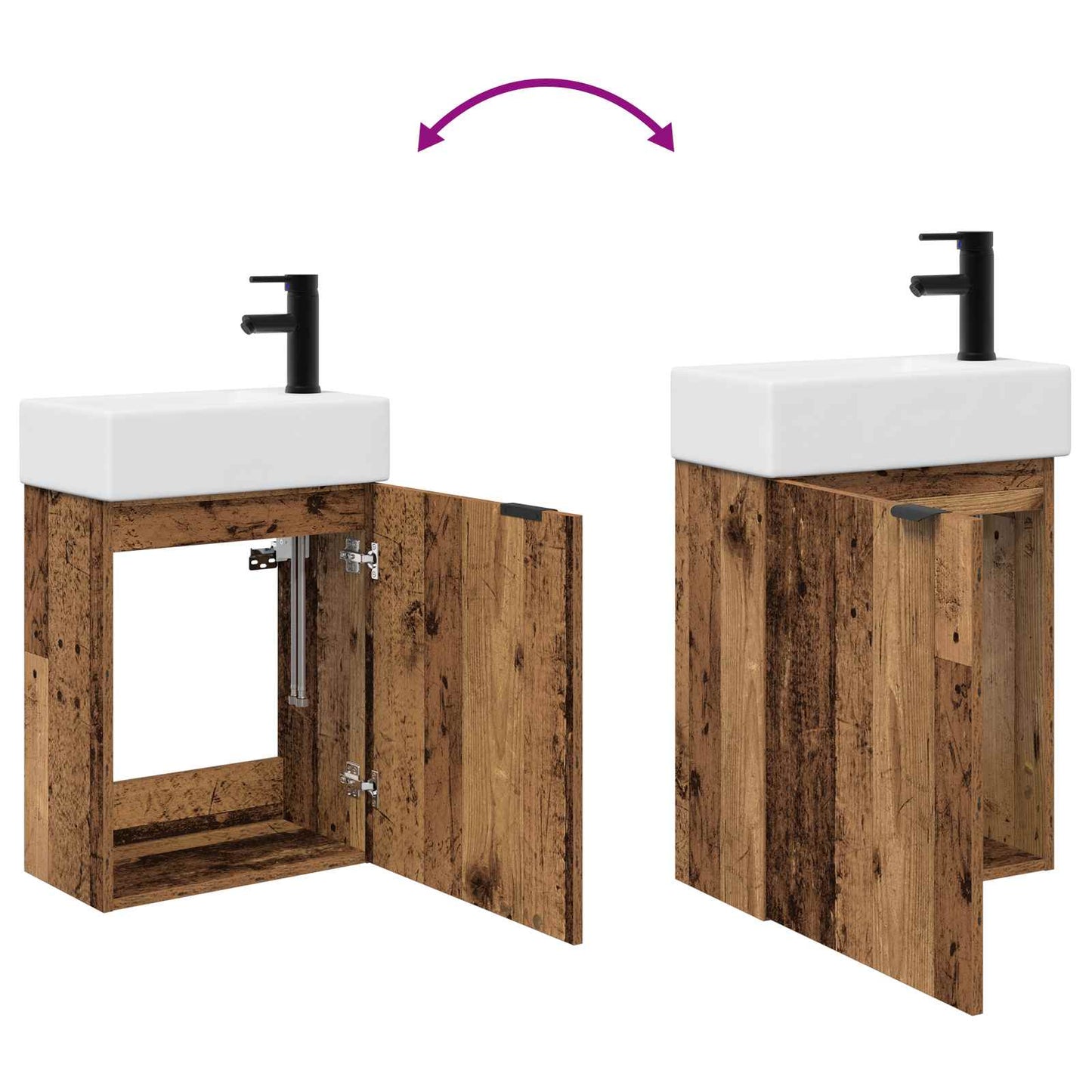 vidaXL Bathroom Vanity Unit with Tap Old Wood 45.5 x 22.5 x 84 cm