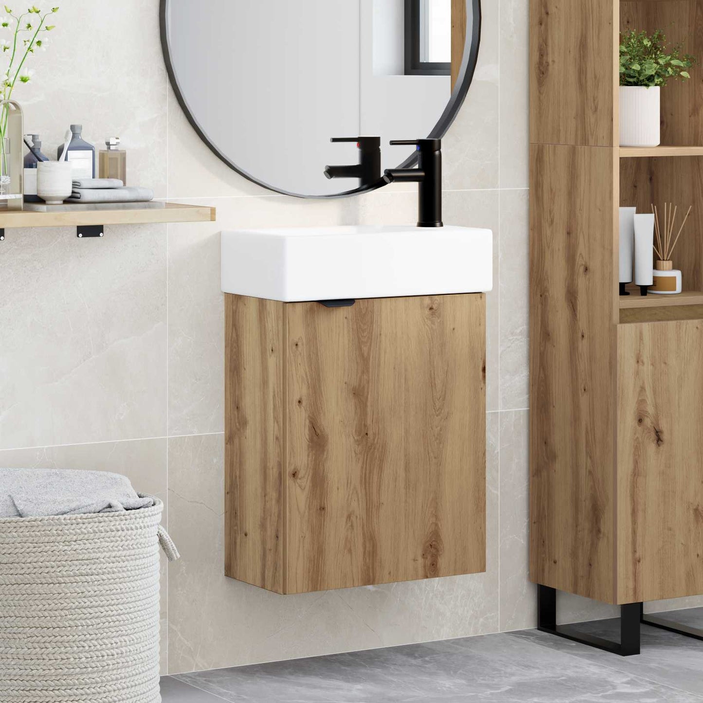 vidaXL Bathroom Vanity Unit with Tap Artisan Oak 45.5 x 22.5 x 84 cm