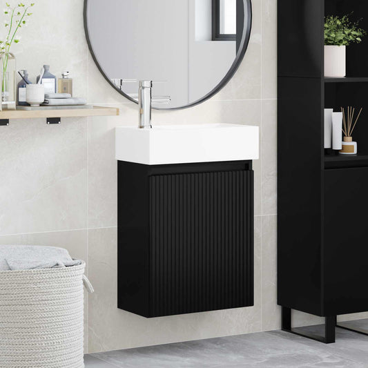 vidaXL Bathroom Vanity Unit with Tap Black 45.5 x 22.5 x 84 cm