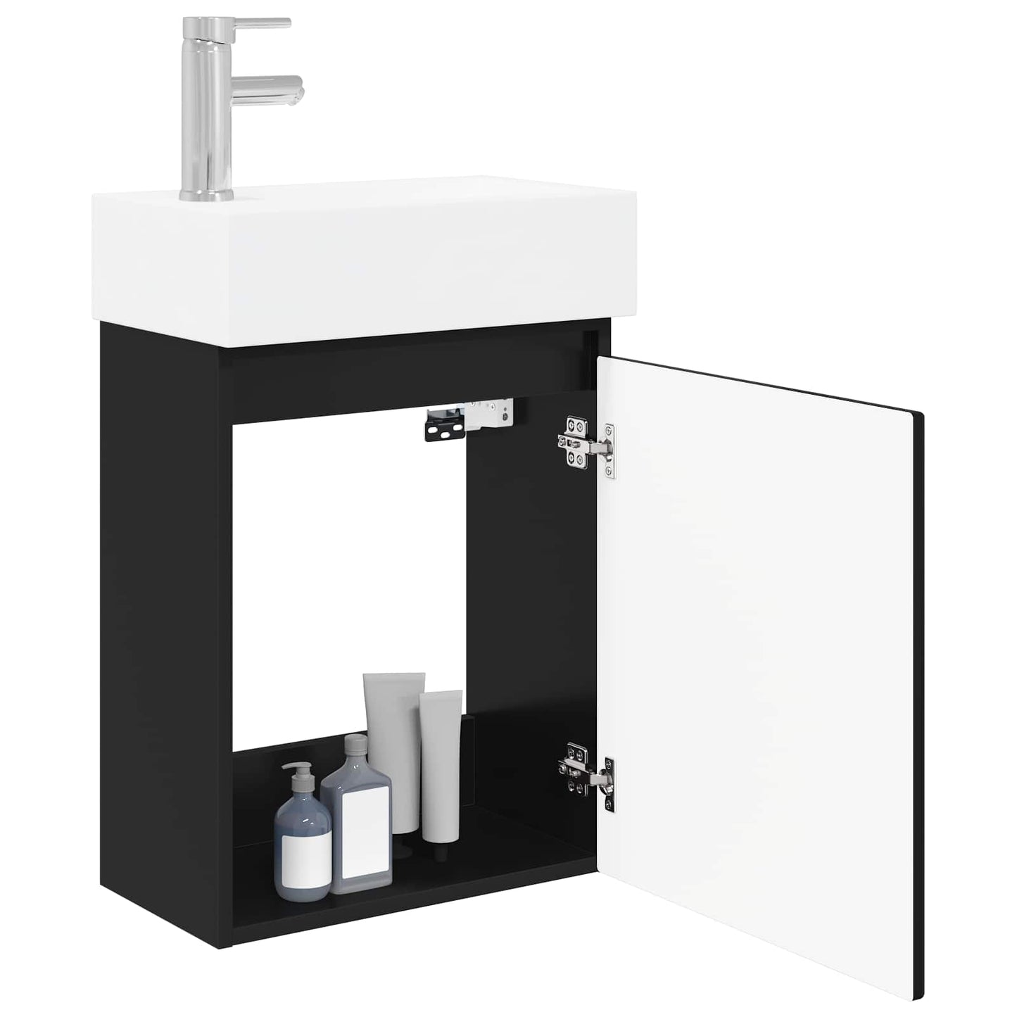 vidaXL Bathroom Vanity Unit with Tap Black 45.5 x 22.5 x 84 cm