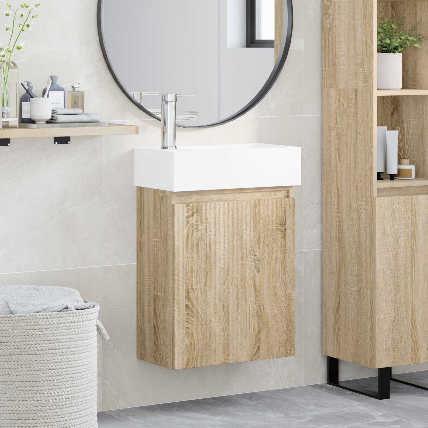vidaXL Bathroom Vanity Unit with Tap Sonoma Oak 45.5 x 22.5 x 84 cm