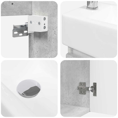 vidaXL Bathroom Vanity Unit with Tap Concrete Grey 45.5 x 22.5 x 84 cm