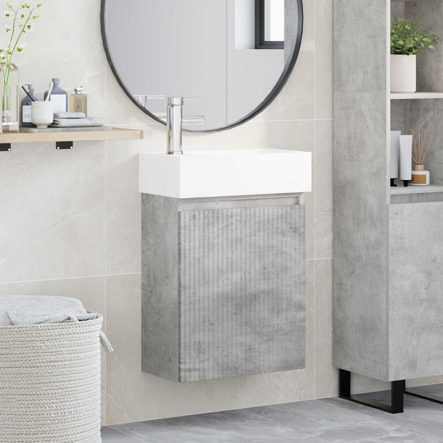 vidaXL Bathroom Vanity Unit with Tap Concrete Grey 45.5 x 22.5 x 84 cm