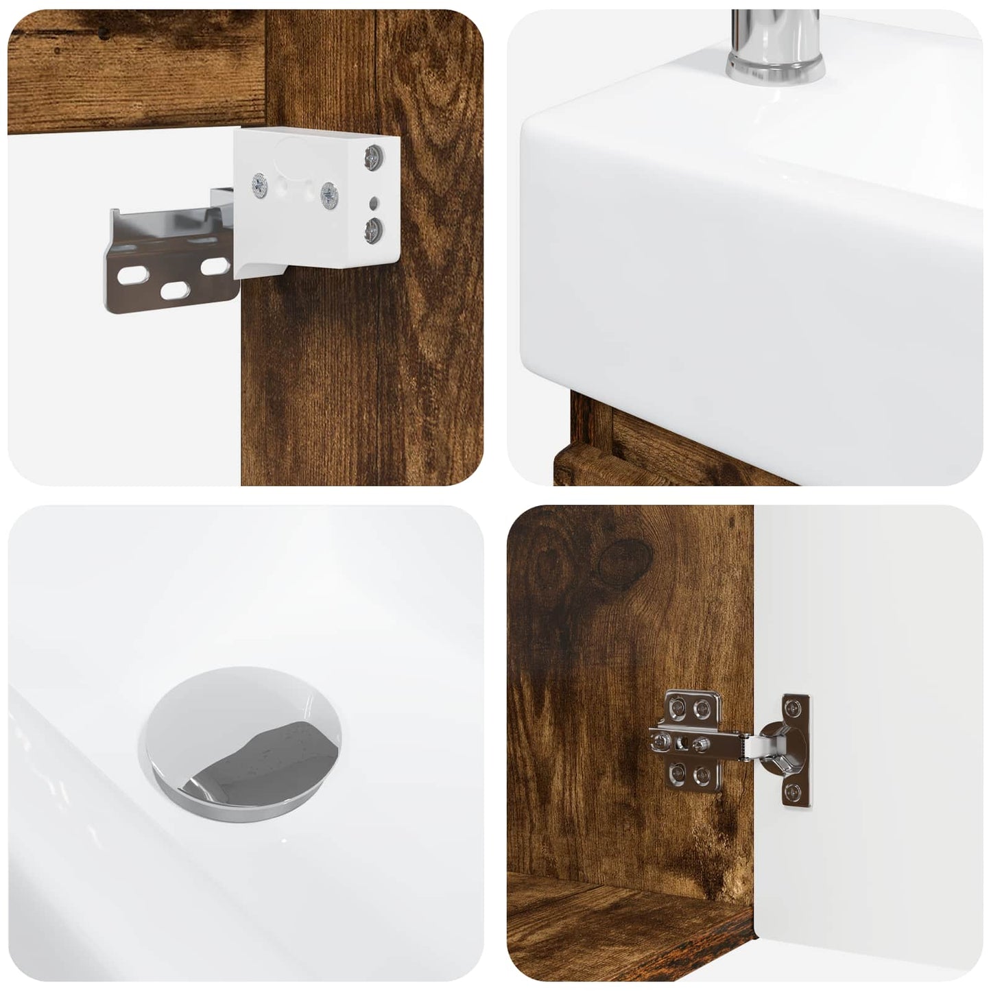 vidaXL Bathroom Vanity Unit with Tap Smoked Oak 45.5 x 22.5 x 84 cm