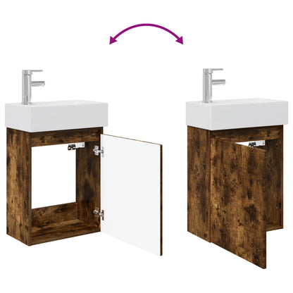 vidaXL Bathroom Vanity Unit with Tap Smoked Oak 45.5 x 22.5 x 84 cm