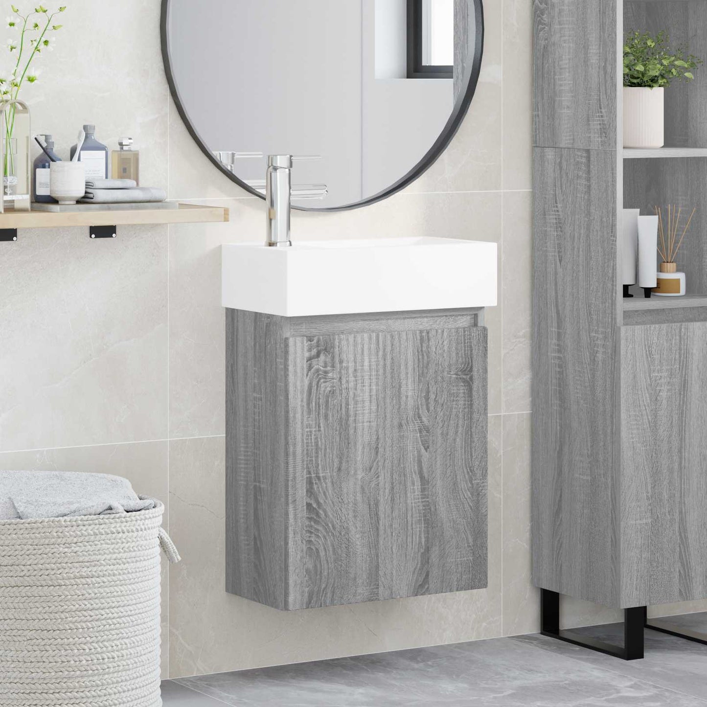 vidaXL Bathroom Vanity Unit with Tap Grey Sonoma 45.5 x 22.5 x 84 cm