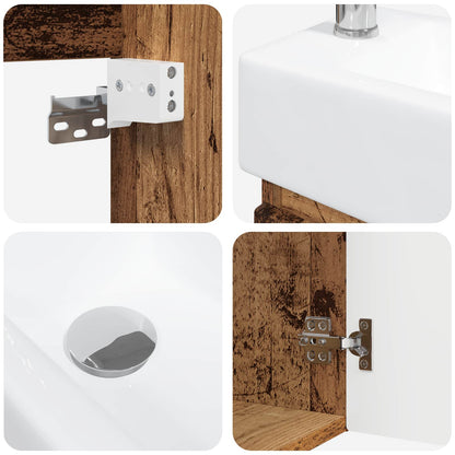 vidaXL Bathroom Vanity Unit with Tap Old Wood 45.5 x 22.5 x 84 cm