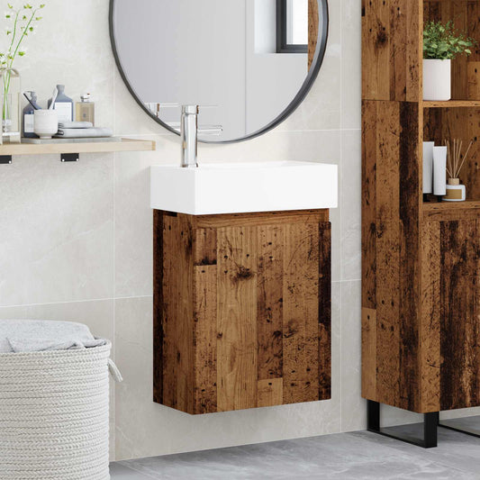 vidaXL Bathroom Vanity Unit with Tap Old Wood 45.5 x 22.5 x 84 cm