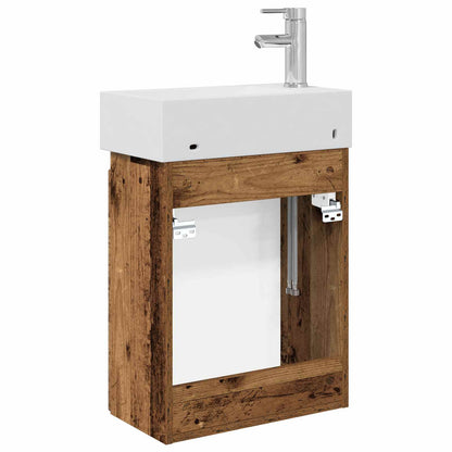 vidaXL Bathroom Vanity Unit with Tap Old Wood 45.5 x 22.5 x 84 cm
