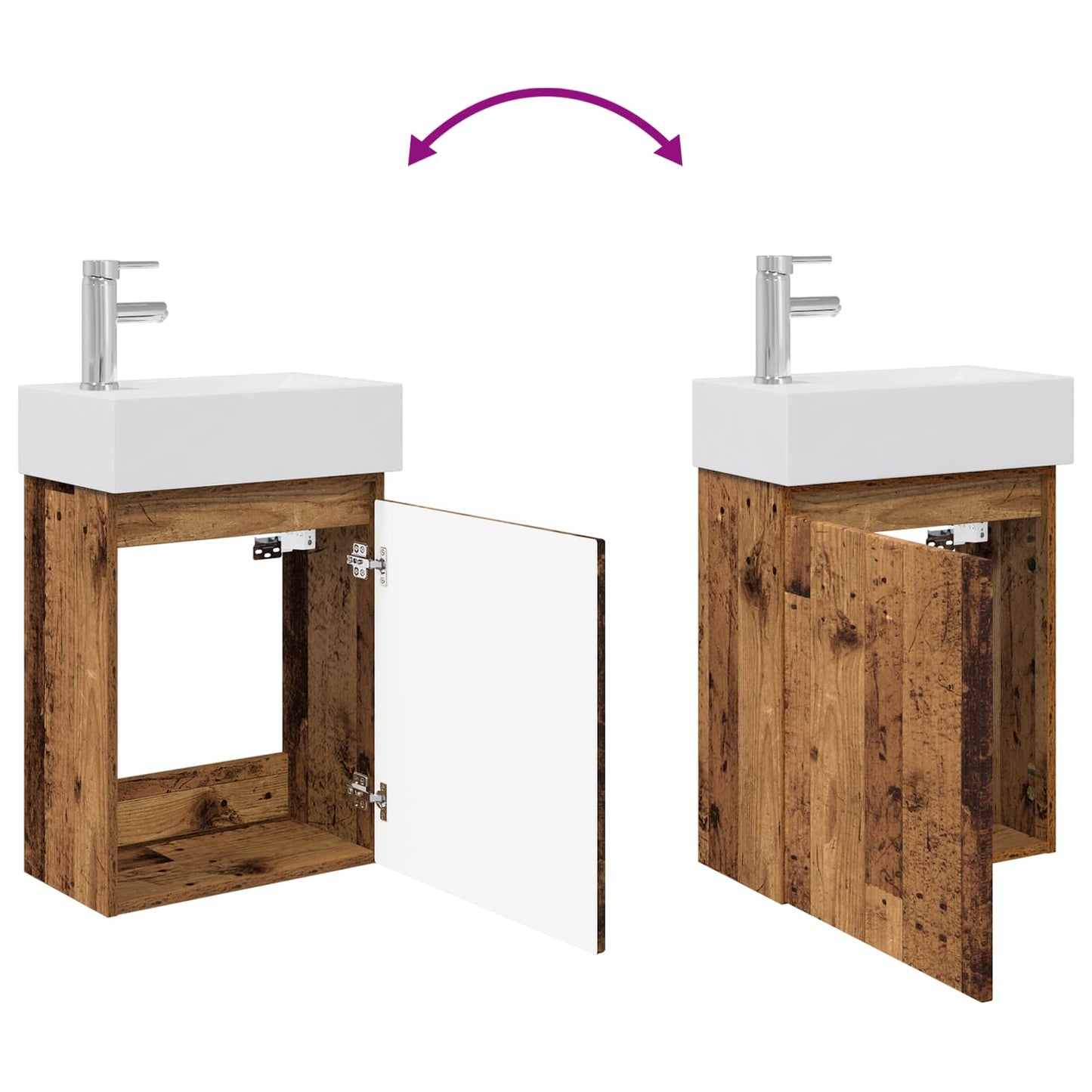 vidaXL Bathroom Vanity Unit with Tap Old Wood 45.5 x 22.5 x 84 cm