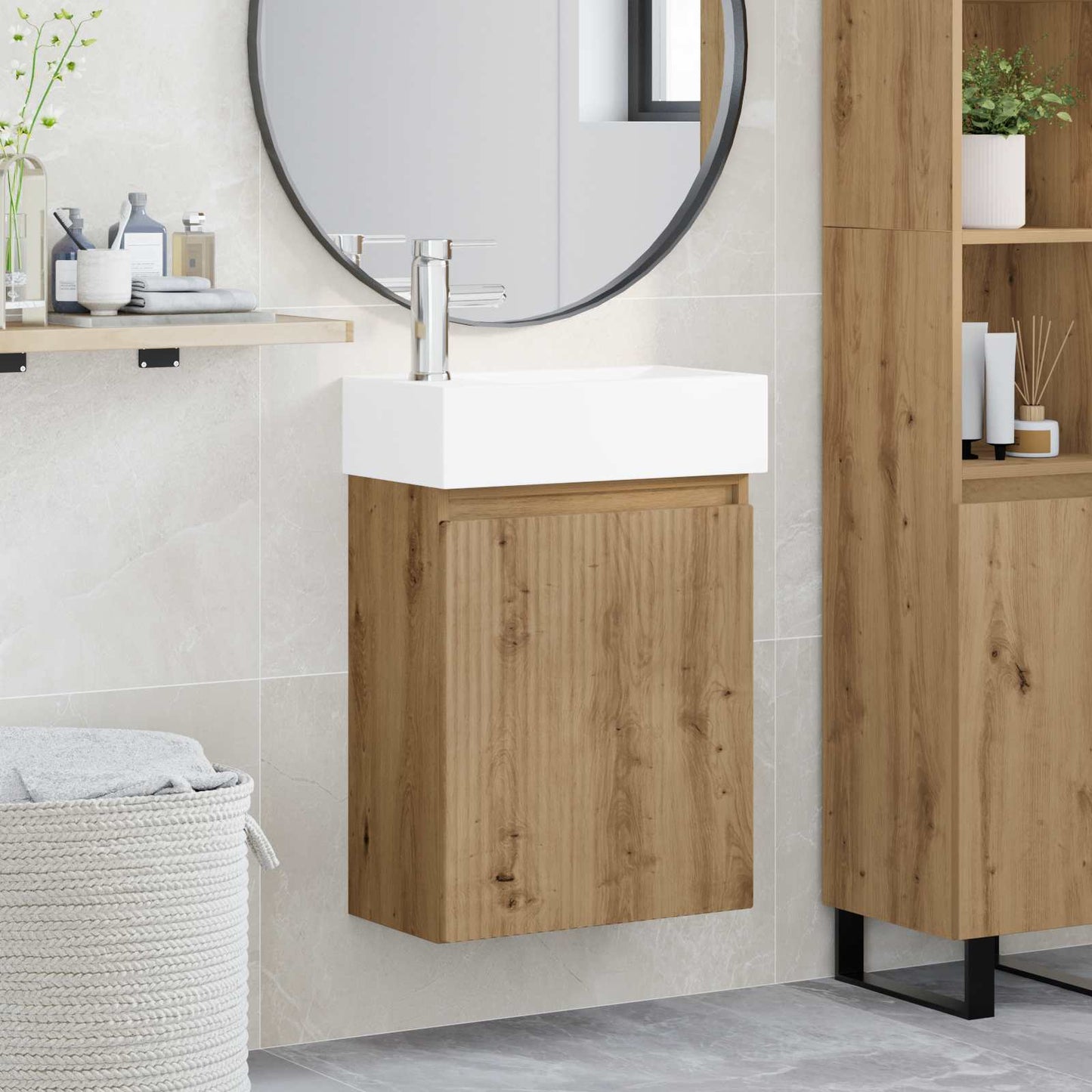 vidaXL Bathroom Vanity Unit with Tap Artisan Oak 45.5 x 22.5 x 84 cm