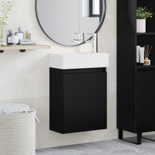 vidaXL Bathroom Vanity Unit with Tap Black 45.5 x 22.5 x 84 cm