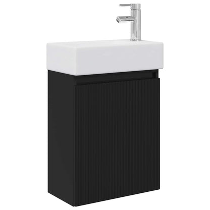 vidaXL Bathroom Vanity Unit with Tap Black 45.5 x 22.5 x 84 cm