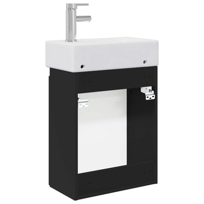 vidaXL Bathroom Vanity Unit with Tap Black 45.5 x 22.5 x 84 cm