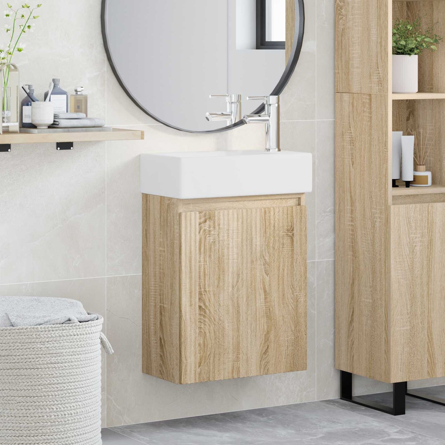 vidaXL Bathroom Vanity Unit with Tap Sonoma Oak 45.5 x 22.5 x 84 cm