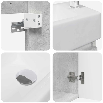 vidaXL Bathroom Vanity Unit with Tap Concrete Grey 45.5 x 22.5 x 84 cm