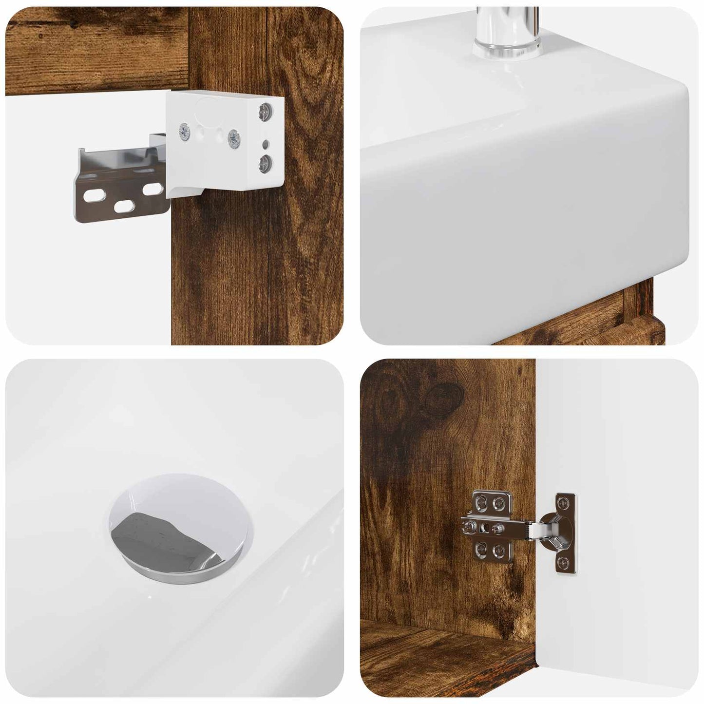 vidaXL Bathroom Vanity Unit with Tap Smoked Oak 45.5 x 22.5 x 84 cm