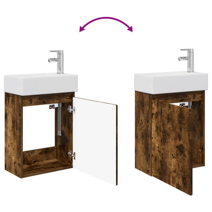 vidaXL Bathroom Vanity Unit with Tap Smoked Oak 45.5 x 22.5 x 84 cm