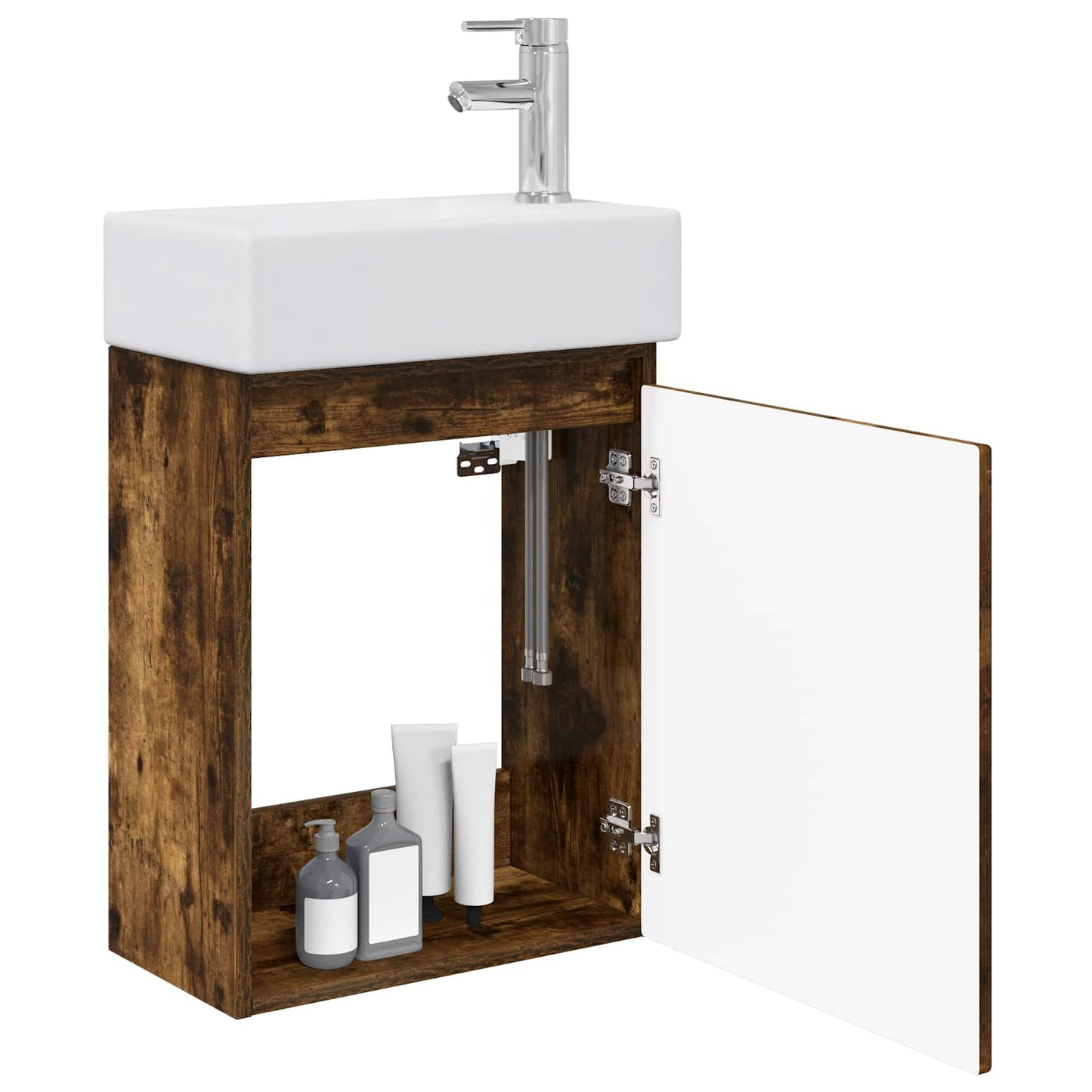 vidaXL Bathroom Vanity Unit with Tap Smoked Oak 45.5 x 22.5 x 84 cm