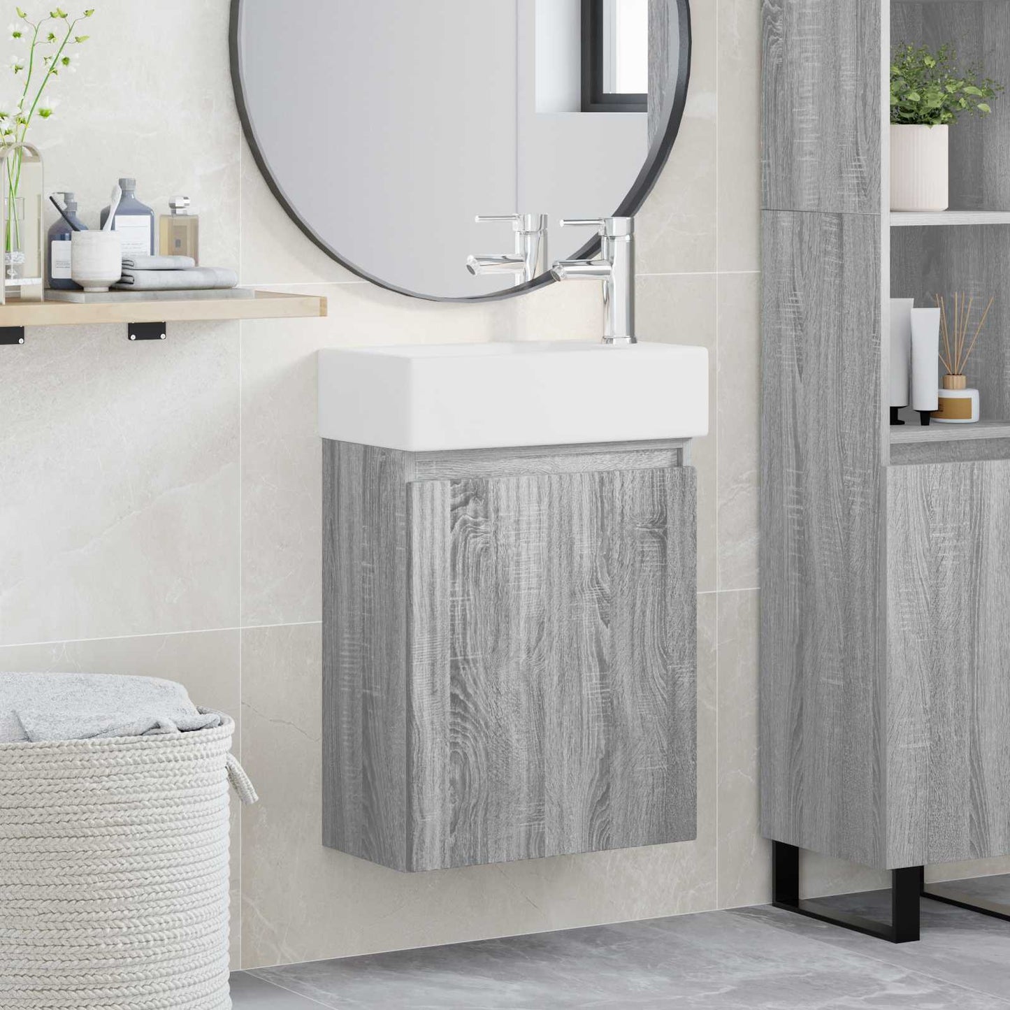 vidaXL Bathroom Vanity Unit with Tap Grey Sonoma 45.5 x 22.5 x 84 cm