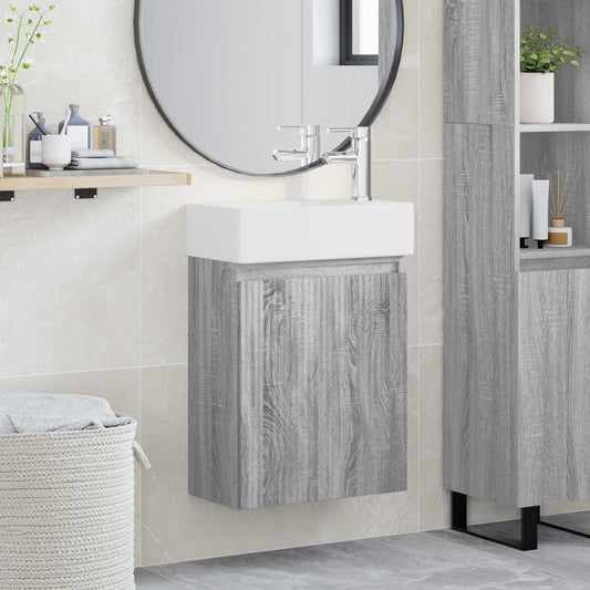 vidaXL Bathroom Vanity Unit with Tap Grey Sonoma 45.5 x 22.5 x 84 cm