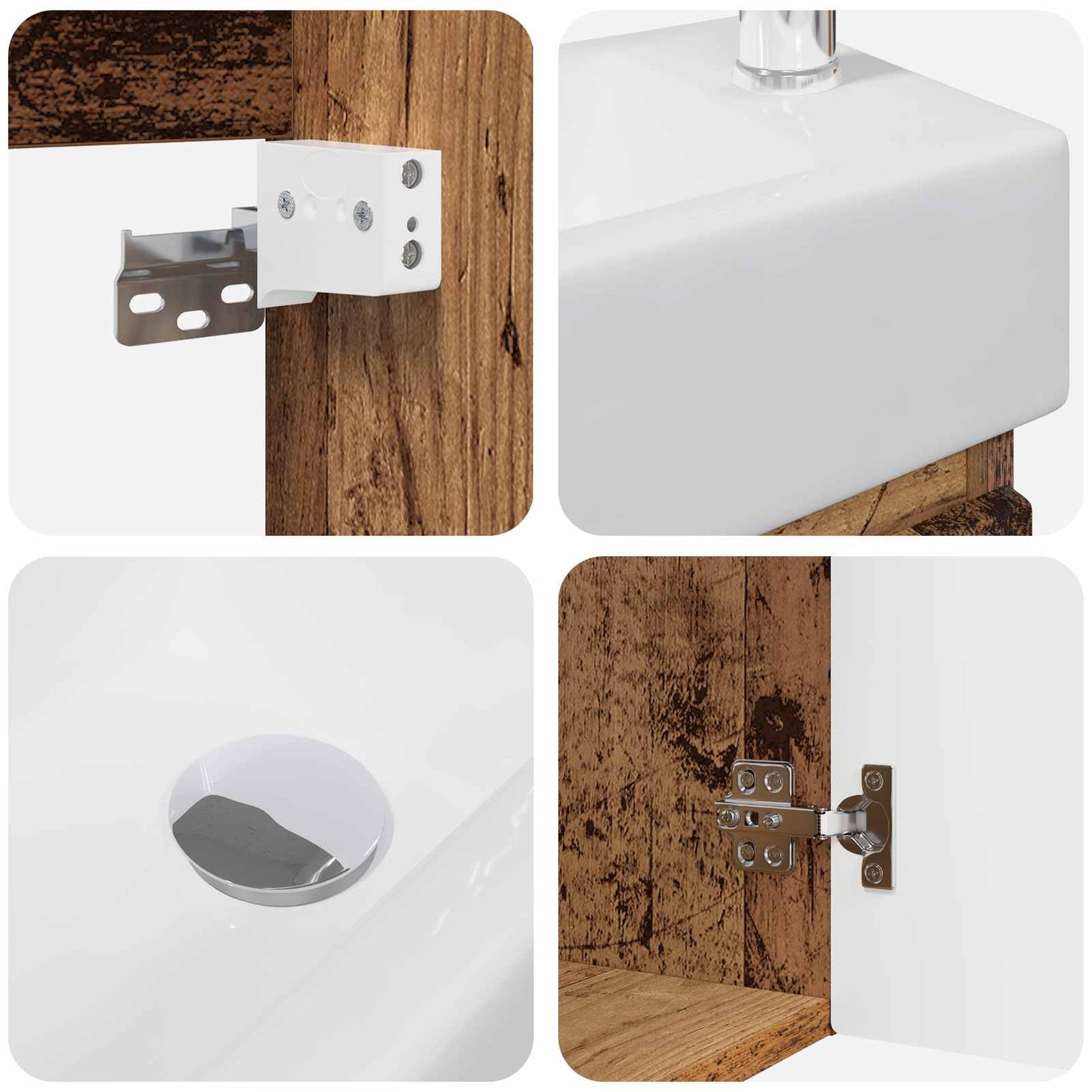 vidaXL Bathroom Vanity Unit with Tap Old Wood 45.5 x 22.5 x 84 cm
