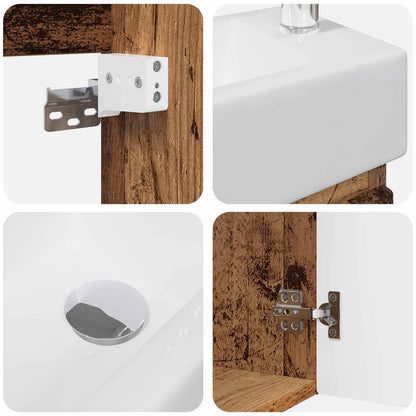 vidaXL Bathroom Vanity Unit with Tap Old Wood 45.5 x 22.5 x 84 cm