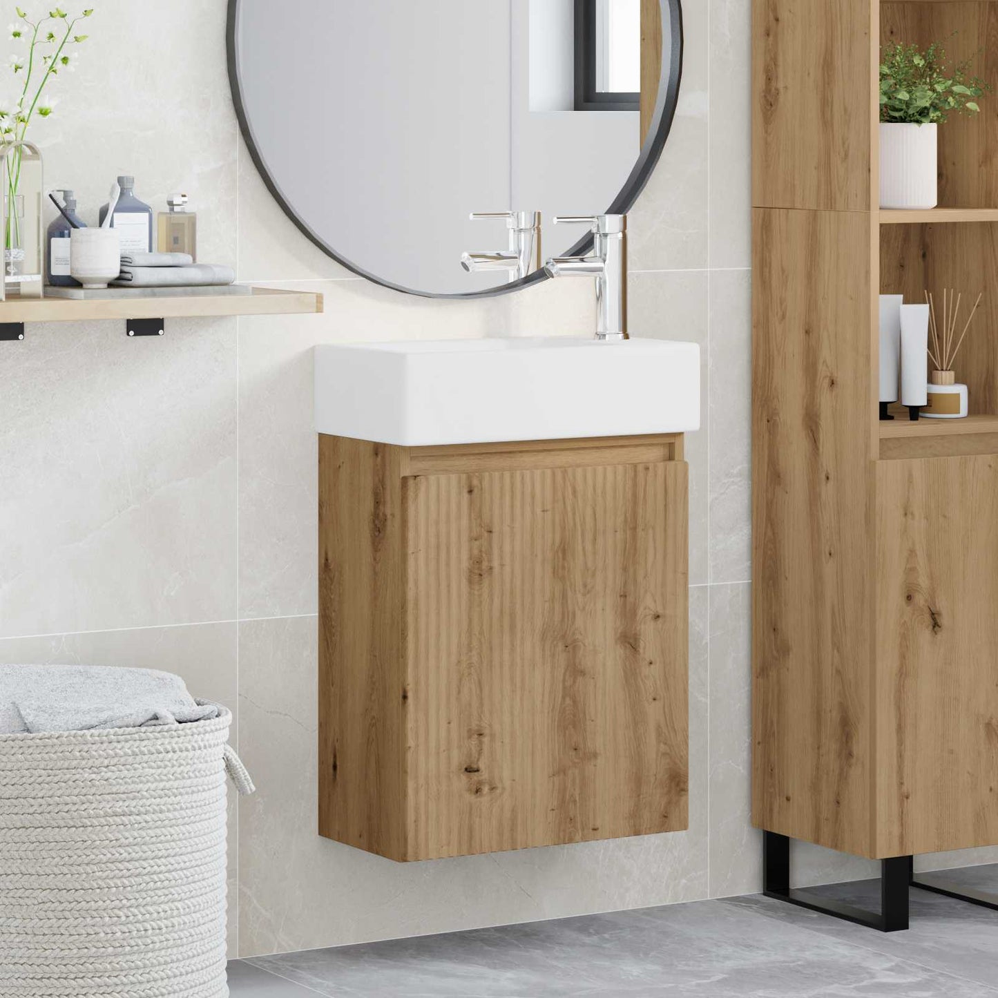 vidaXL Bathroom Vanity Unit with Tap Artisan Oak 45.5 x 22.5 x 84 cm