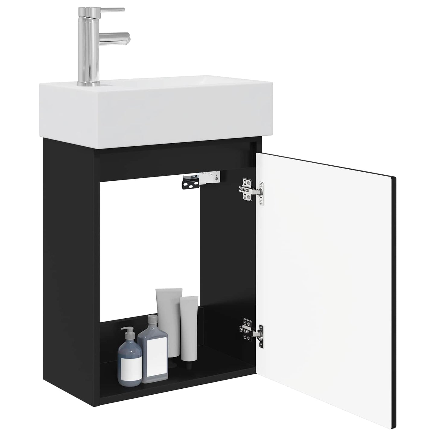 vidaXL Bathroom Vanity Unit with Tap Black 45.5 x 22.5 x 84 cm