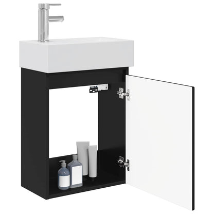 vidaXL Bathroom Vanity Unit with Tap Black 45.5 x 22.5 x 84 cm