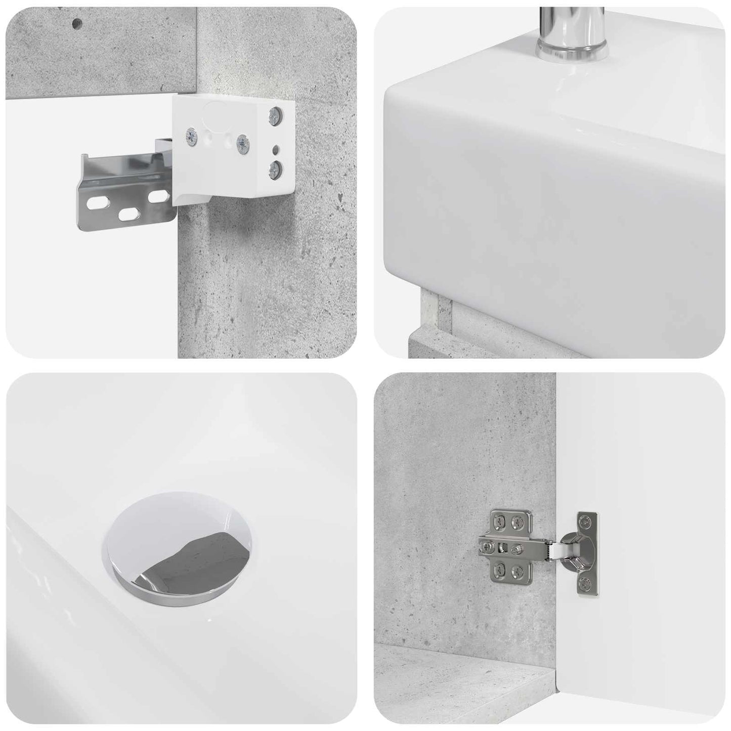 vidaXL Bathroom Vanity Unit with Tap Concrete Grey 45.5 x 22.5 x 84 cm