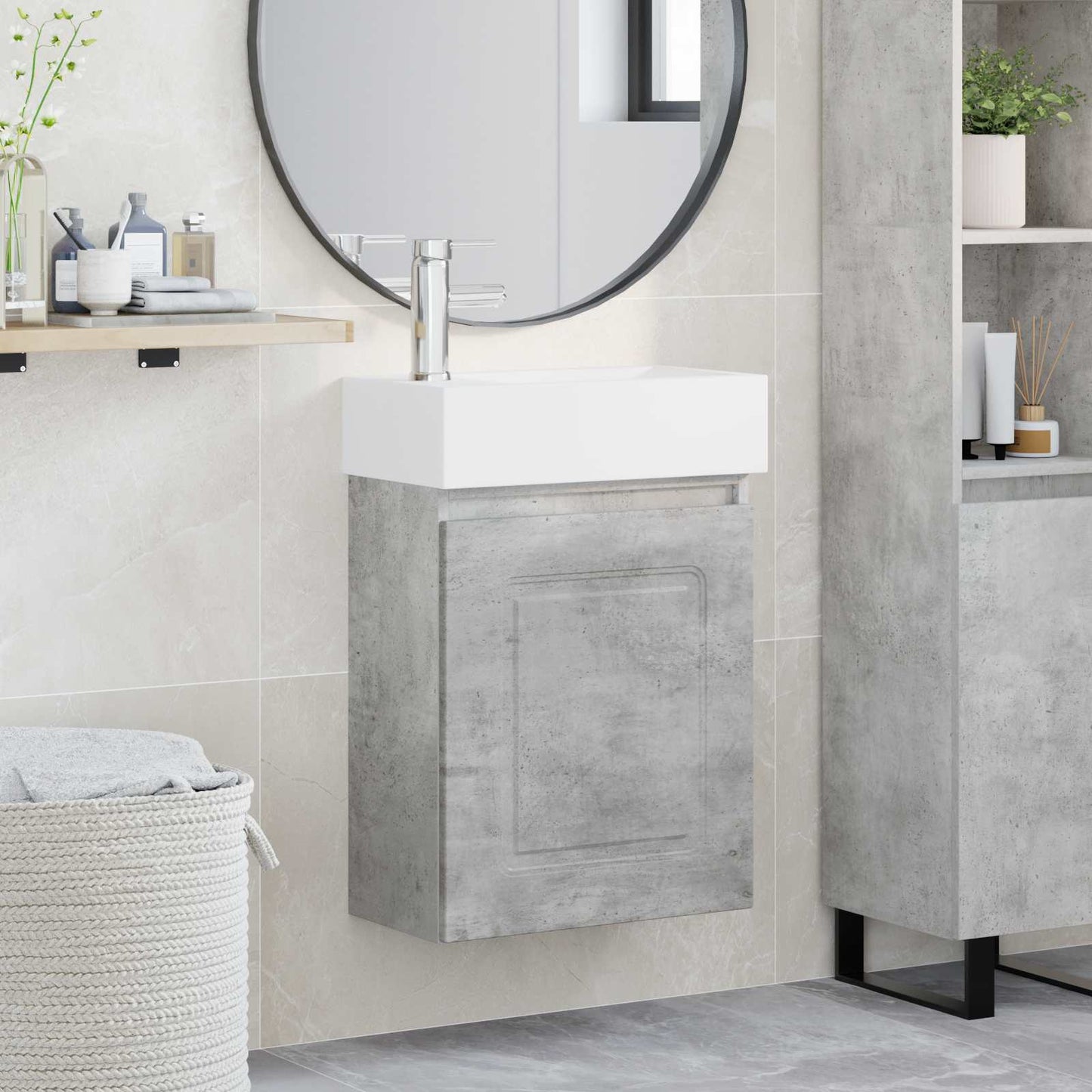 vidaXL Bathroom Vanity Unit with Tap Concrete Grey 45.5 x 22.5 x 84 cm