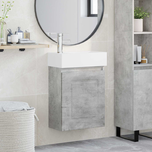 vidaXL Bathroom Vanity Unit with Tap Concrete Grey 45.5 x 22.5 x 84 cm