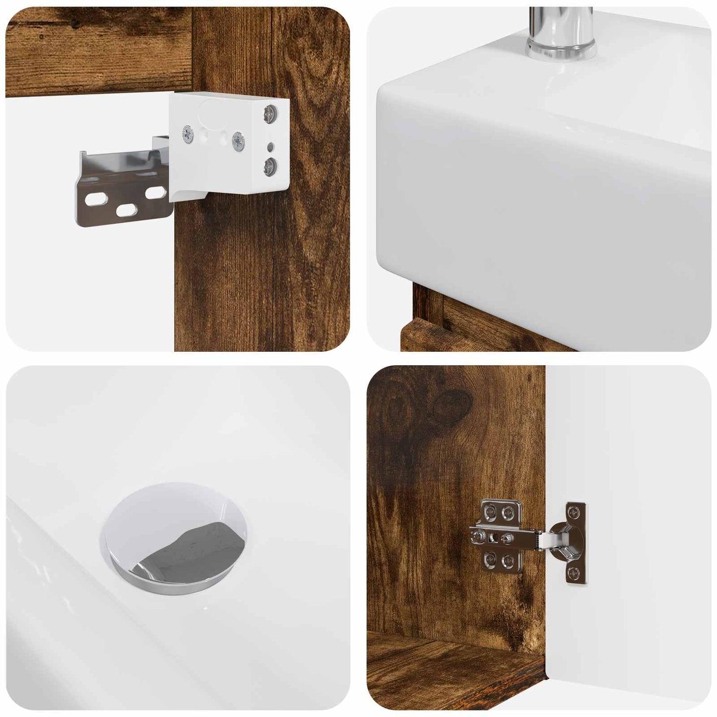 vidaXL Bathroom Vanity Unit with Tap Smoked Oak 45.5 x 22.5 x 84 cm