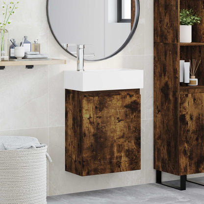 vidaXL Bathroom Vanity Unit with Tap Smoked Oak 45.5 x 22.5 x 84 cm