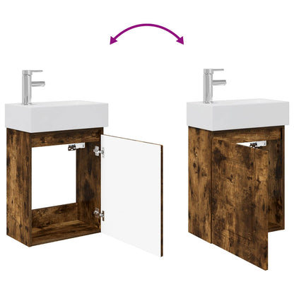 vidaXL Bathroom Vanity Unit with Tap Smoked Oak 45.5 x 22.5 x 84 cm
