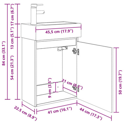 vidaXL Bathroom Vanity Unit with Tap Smoked Oak 45.5 x 22.5 x 84 cm