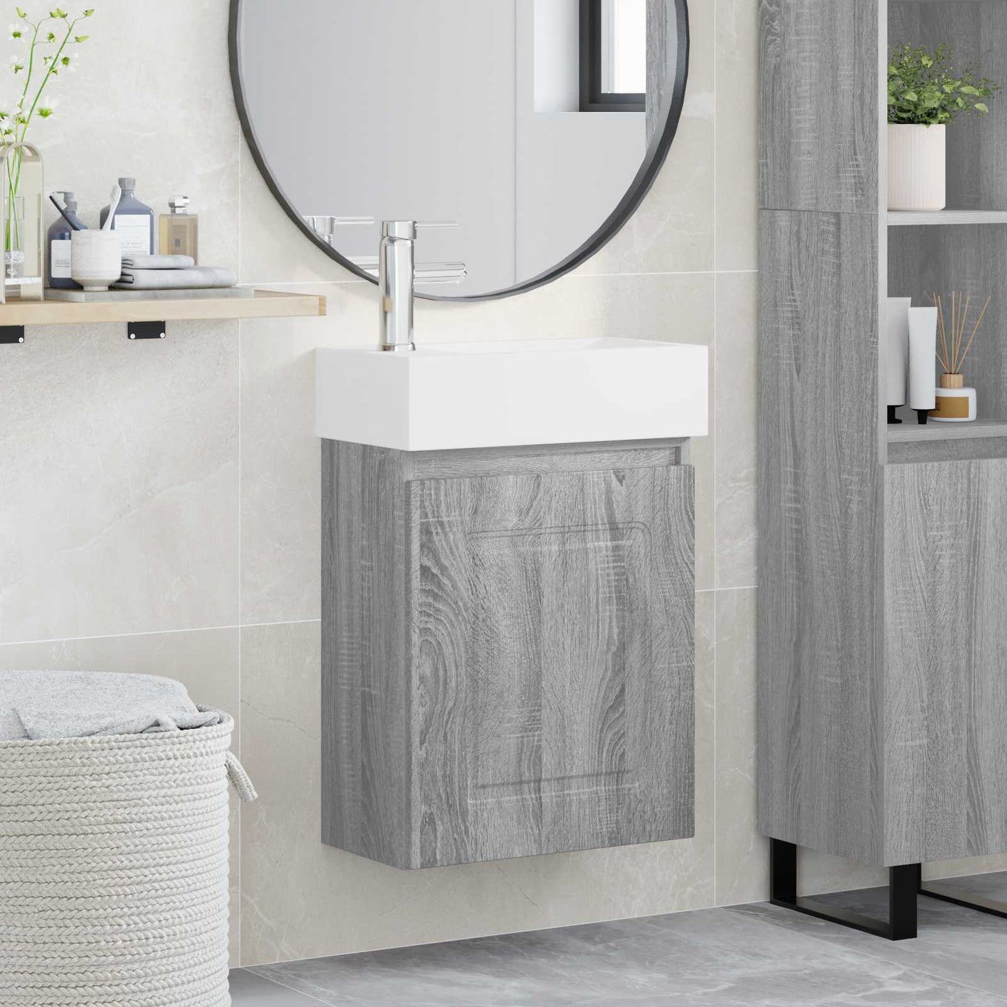 vidaXL Bathroom Vanity Unit with Tap Grey Sonoma 45.5 x 22.5 x 84 cm