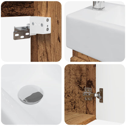 vidaXL Bathroom Vanity Unit with Tap Old Wood 45.5 x 22.5 x 84 cm